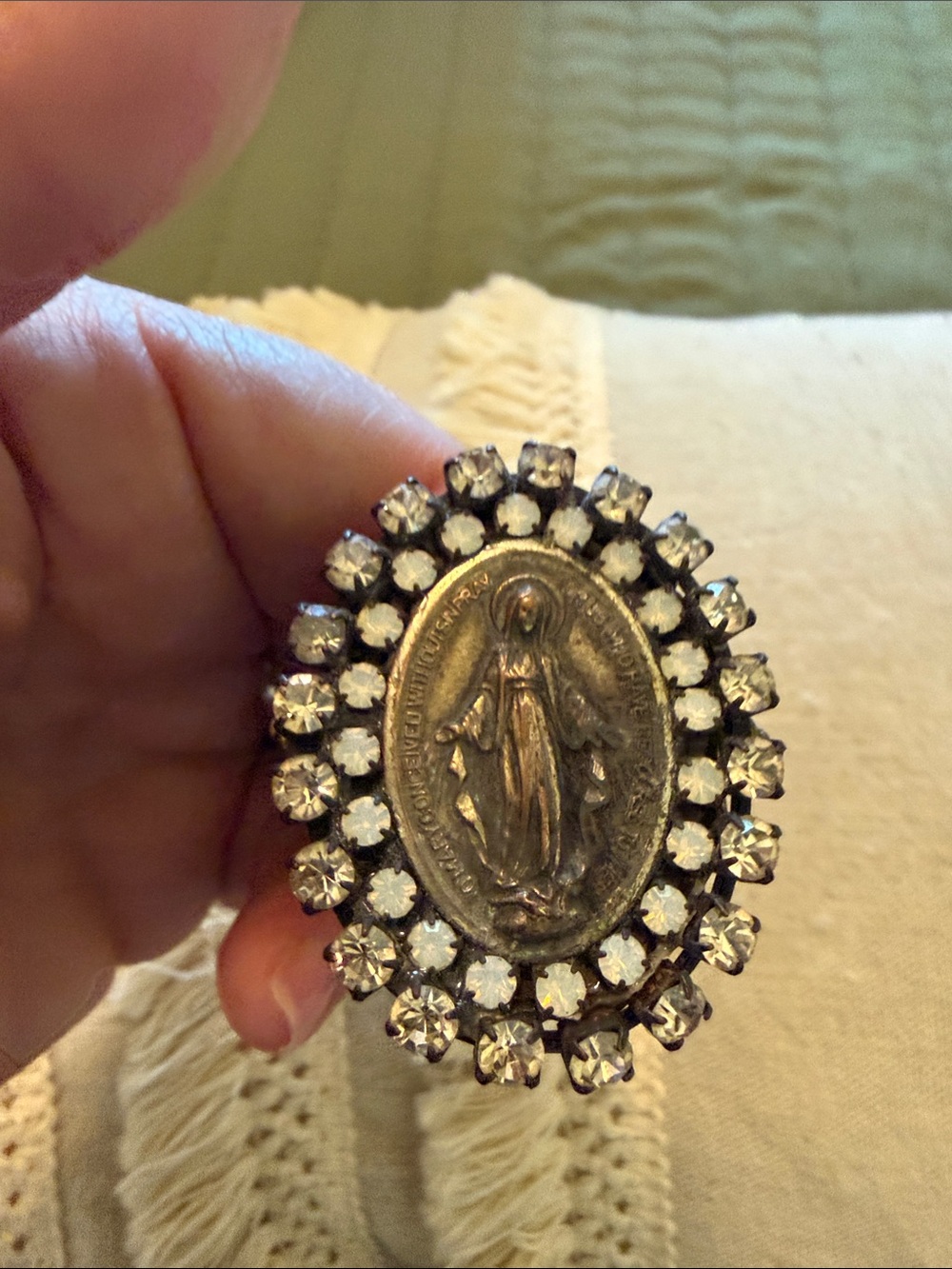 Guadalupe Crystal-Trim Statement Ring - Brass Tone Adjustable